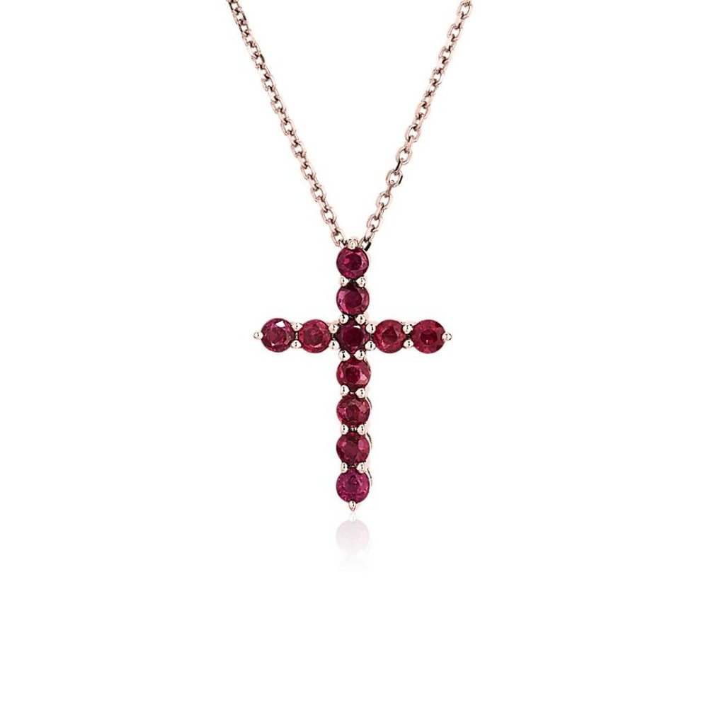 Genuine Precious Gem Ruby Cross Necklace Pendant